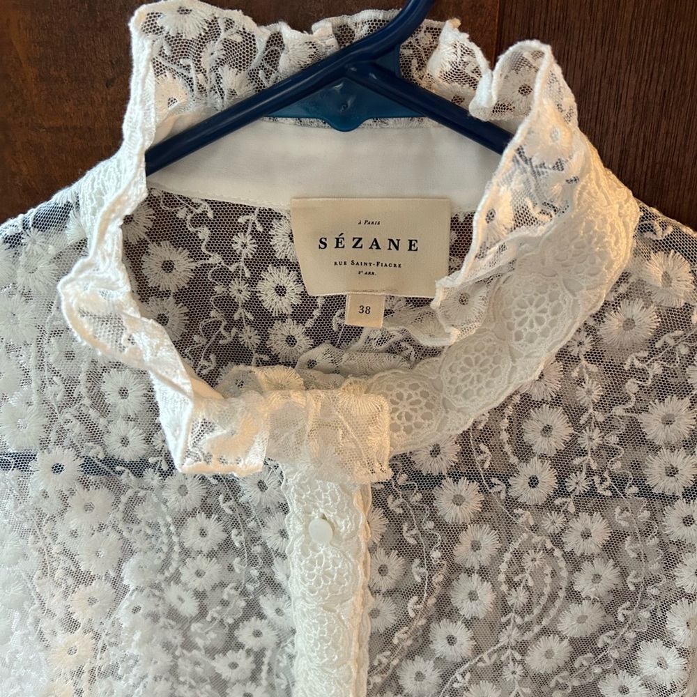 Sezane White Lace Top